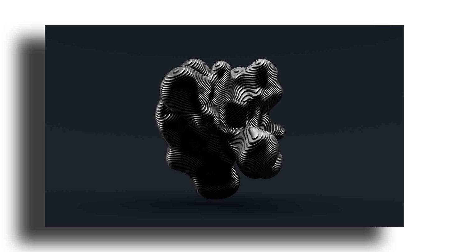 Forma abstracta sobre fondo negro en 3D