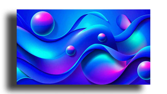 Pintura abstracta en tonos azules y morados con olas rosadas